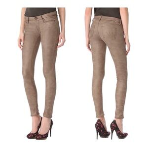 Mother The Looker crackle tan skinny jeans